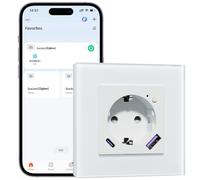 BSEEDLIFE Zigbee Prise intelligente en verre, 1 gang 86 x 86 mm, prise murale intelligente avec fonction de mesure de l'électricité, charge rapide USB-A/C de 20 W, blanc