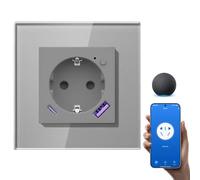 BSEEDLIFE Zigbee Prise intelligente en verre, 1 gang 86 x 86 mm, prise murale intelligente avec fonction de mesure de l'électricité, charge rapide USB-A/C de 20 W, gris