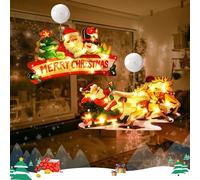 Bseical 2 Pièces Lumières de Décor Noël, Ventouse Fenêtre Démarrage Noël à Suspendre avec Ventouse, Deco Noel Interieur LED Lumineux Vitre (Luge/Joyeux Noël) M
