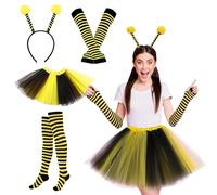 Bseical Déguisement Abeille,Déguisement Abeille Enfant Et Adulte,Costume D'abeille Professionnel,Tutu Deguisement Bandeau D'antenn Mi-bas Rayés Et Gants Longs Pour Carnaval Fête Cosplay