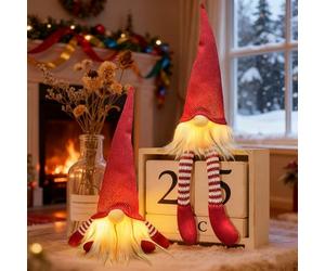 Bseical Lot de 2 figurines de lutin de Noël - Décoration de Noël intérieure - Décoration de Noël - Décoration de Noël américaine (rouge)