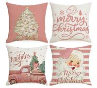 Bseical Lot de 4 housses de coussin de Noël - Décoration intérieure - Renne - Décoration d'hiver - Lin - A (40 x 40 cm, 4 pièces)