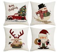 Bseical Lot de 4 housses de coussin de Noël - Décoration intérieure - Renne - Décoration d'hiver - Lin - B (50 x 50 cm, 4 pièces)