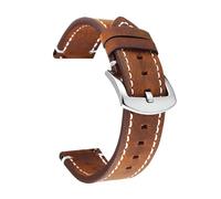 BSEIXIKRB Bracelet de montre universel en cuir véritable, 18mm 19mm 20mm 21mm 22mm 24mm, à dégagement rapide, rétro, vache, ceinture(Coffee silver clasp,22mm)