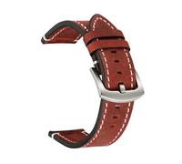 BSEIXIKRB Bracelet de montre universel en cuir véritable, 18mm 19mm 20mm 21mm 22mm 24mm, à dégagement rapide, rétro, vache, ceinture(Red silver clasp,21mm)