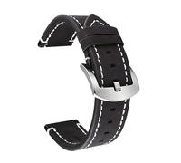 BSEIXIKRB Bracelet de montre universel en cuir véritable, 18mm 19mm 20mm 21mm 22mm 24mm, à dégagement rapide, rétro, vache, ceinture(Black silver clasp,19mm)