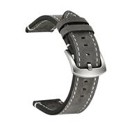 BSEIXIKRB Bracelet de montre universel en cuir véritable, 18mm 19mm 20mm 21mm 22mm 24mm, à dégagement rapide, rétro, vache, ceinture(Grey silver clasp,21mm)
