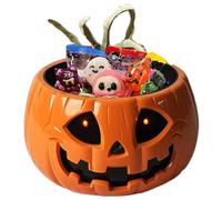 BSFDORPOT Light-Up Abs Pumpkin Candy Bowl avec main activé par le mouvement, plat de service Halloween à piles avec un œil rouge éclairé pour des tours et des soirs et décor de fête