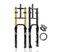 BSFHQS 26x4.0 Vélo Fat Fork Fourche À Suspension Pneumatique 190mm Voyage Fourche À Air Double Épaulement Descente Réglage du Rebond QR 9mm 1-1/8" Fourche Avant pour XC/AM/VTT/E-Bike(Gold)