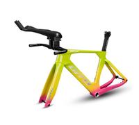BSFHQS 700C Cadre TT en Carbone 46/49/52CM axe traversant 100/142mm | Cadre de frein à disque de route avec cintre route carbone 400mm, T47 BB, cadre de contre-la-montre