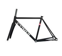 BSFHQS Cadre De Vélo À Pignon Fixe 700C avec Fourche en Carbone 50 52 55 57cm Cadre De Vélo De Piste De Course en Aluminium, Frein À C 100/120mm Dégagement Rapide, BB68mm(Black,55cm)