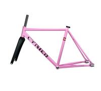 BSFHQS Cadre De Vélo À Pignon Fixe 700C avec Fourche en Carbone 50 52 55 57cm Cadre De Vélo De Piste De Course en Aluminium, Frein À C 100/120mm Dégagement Rapide, BB68mm(Roze,50cm)