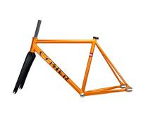 BSFHQS Cadre De Vélo À Pignon Fixe 700C avec Fourche en Carbone 50 52 55 57cm Cadre De Vélo De Piste De Course en Aluminium, Frein À C 100/120mm Dégagement Rapide, BB68mm(Orange,55cm)