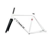BSFHQS Cadre De Vélo À Pignon Fixe 700C avec Fourche en Carbone 50 52 55 57cm Cadre De Vélo De Piste De Course en Aluminium, Frein À C 100/120mm Dégagement Rapide, BB68mm(White,52cm)