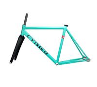 BSFHQS Cadre De Vélo À Pignon Fixe 700C avec Fourche en Carbone 50 52 55 57cm Cadre De Vélo De Piste De Course en Aluminium, Frein À C 100/120mm Dégagement Rapide, BB68mm(Groen,55cm)