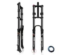 BSFHQS Fourche VTT 26 27,5 29 Pouces Réglage Rebond 145mm Voyage DH Air Double Épaule Fourche À Suspension Pneumatique 1-1/8" Tube Droit/Conique 9mm QR Frein Disque(Black,26inch)