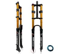 BSFHQS Fourche VTT 26 27,5 29 Pouces Réglage Rebond 145mm Voyage DH Air Double Épaule Fourche À Suspension Pneumatique 1-1/8" Tube Droit/Conique 9mm QR Frein Disque(Gold,26inch)