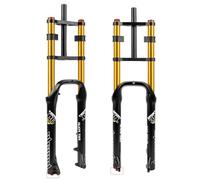 BSFHQS Fourche VTT 26" Fourche Suspendue Avant VTT 4.0" Pneu Fat Bike Droit Fourche À Suspension 160mm Voyage Frein Disque Réglage Rebond 9mm QR Manuel Verrouillage(Gold)