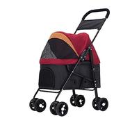BSFHQS Poussettes pour Chiens Chariot Pliant À 4 Roues Pet Roadster pour Chiens Et Chats De Petite Et Moyenne Taille Pliage À Une Main Charge Maximale De 15 Kg (Color : Red)