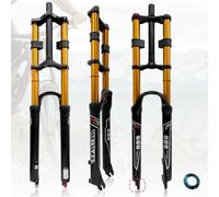 BSFHQS Vélo DH De Montagne Fourche Air Suspension 26/27,5/29 Pouces Frein À Disque 145mm Voyage Fourche Avant VTT 1-1/8" Tube Droit 9mm QR Fourche De Vélo Manual Lock(Gold,26inch)