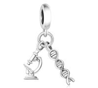 BSFJTY Breloque microscope 3D en argent sterling S925 ADN biologie médicale hélix chimie science pour bracelet Pandora
