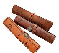 BSGP Lot de 3 trousses à crayons enroulables rétro en cuir avec motif carte au trésor pirate avec boucle en laiton sécurisée