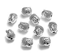 BSGUZ Lot de 10 perles en métal tête de Bouddha 9 x 11 mm, breloques, perles d'espacement pour la fabrication de bracelets, de porte-clés, de bijoux, argentées