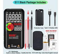 BSIDE multimètre numérique testeur d'électricien intelligent Charge USB T-RMS DC capacité de tension ca Ohm Hz NCV multitesteur professionnel - Type S11 Black