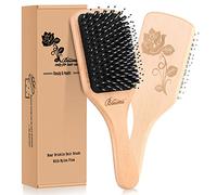 Bsisme Hair Brush-Boar Bristle Hairbrush with Detangling Pins Wooden Paddle Detangler Hairbrush for Women Men Reduce Frizz Dry Restore Natural Shine