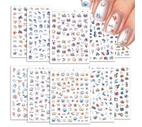BSITSSS 10 Feuilles 3D Stickers Ongles, Coquillages Étoiles Nail Art Autocollants Ongles Autoadhésif, Animaux Marins Deco Accessoire Ongle pour La Conception D'Ongles Artisanat