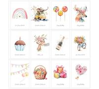 BSITSSS 12 Pièces Carte Anniversaire, Carte Merci avec Enveloppes, Carte Postale Carte de Joyeux Anniversaire Pour Maman Mamie Femme Petite Amie Tante Fille Homme Enfant