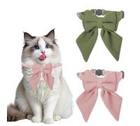 BSITSSS 2 Pièces Collier Chats, Vert Rose Collier Chiot, 20-30 cm Réglable Collier pour Chat avec Grand Nœud Papillon et Cloche pour Chaton Chiot