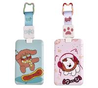 BSITSSS 2 Pièces Porte Badge Tour de Cou, Chiot Cartoon Porte Carte Tour de Cou, PorteCarteCou Bleu et Rose, Mode Porte-Badge pour Carte Bancaire, Clé, Carte D'Identité