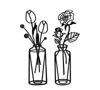BSITSSS 2 Pièces Tableau Decoration Murale, Fleurs Vase Decoration Murale Metal, Fleurs Sauvages Art Mural Noir pour Salon Cuisine Salle de Bain Chambre à Coucher Salle à Manger