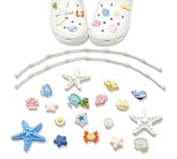 BSITSSS 20 Pièces Breloques pour Chaussures, Pins pour Crocs Décorations de Plage, Jolie Étoile de Mer Coquillage Perles Charms Bijoux pour Crocs Décoratifs Sandales Cadeau Été Fête d'anniversaire