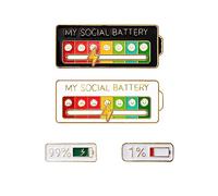BSITSSS 4 Pcs My Social Battery Pins, Social Battery Pin Enamel Pins d'humeur Sociale Amusante pour 7 Jours, Social Pin, Épingle à Glissière Interactive Pins l'expression de Soi Broche Fonctionnelle