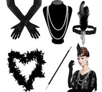 BSITSSS 5 Pièces Accessoire Gatsby Femme Costume Charleston,Avec Bandeau et Colliers,Gants pour Mascarade Halloween et Noël