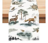 BSITSSS Chemin deTable Noel 33 x 183 cm, Decoration Table Noel Forêt, Chemin de Table Lin Renne Renard pour la Saison des Vacances Hiver Cuisine Table à Manger