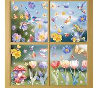 BSITSSS Floral Stickers Fenetre,116 PCS Autocollant Printemps Fenetre, Statique Stickers Fenetre, Couleurs Vives PVC Stickers pour Vitrine, DIY Amovibles Décoration Fenêtre