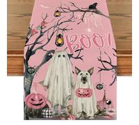 BSITSSS Halloween Table Runner 183 x 33 cm, Ghost Pink Table Runner, Halloween Table Decorations Linen for Kitchen Dinning Home Seasonal Holiday Party Decor