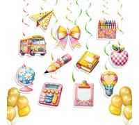 BSITSSS Lot de 12 Décorations Rentrée Scolaire, Style Hippie Welcome Back Guirlande Spirale Suspendue, 1er Jour D'école Décoration pour École Maternelle École Primaire Secondaire