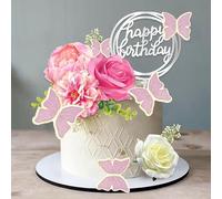 BSITSSS Lot de 14 Fleur Decoration Gateau, Décorations de Gâteau Réutilisables Pour Gâteau De Fleurs Pour Anniversaire Et Mariage Décoration Cake Topper, Non Comestible, Rose