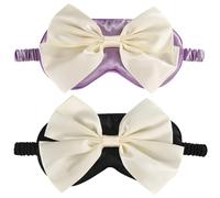 BSITSSS Lot de 2 Masque de Nuit, Masque Yeux Soie avec Noeud Papillon, Violet Noir Élastique Sleeping Mask Cache Yeux pour Dormir Femmes Fille Voyage Yoga Sommeil