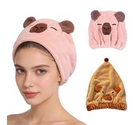 BSITSSS Lot de 2 Serviette Microfibre Cheveux Capybara, Serviette Cheveux Super Absorbantes,Serviette Cheveux Microfibres avec Bande Elastique, Serviettes Cheveux Sechage Rapide pour Femmes Filles