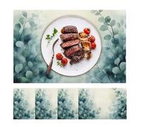 BSITSSS Lot de 4 Sets Sets de Table, Chemin de Table Vert 30 x 45 cm, Été Feuilles Eucalyptus Tapis de Table pour Décoration Table de Cuisine Printemps Vacances Fête