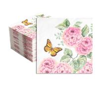 BSITSSS Lot de 40 Serviette Papier Fleur 33 x 33 cm, 2 Plis Hortensias Papillons Serviette de Table, Serviettes de Table papier pour Fête Jardin Prénatale Mariage Anniversaires Goûter