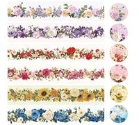 BSITSSS Lot de 6 Rouleaux Autocollant Scrapbooking Fleurs, Couleur Ruban Adhésif Transparent, Fleurs Washi Tape pour Scrapbooking Bullet Journal Planificateur Téléphones Mobiles Albums Photo DIY