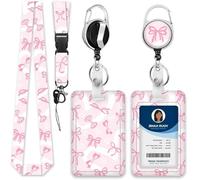 BSITSSS Porte Badge Cordon Tour de Cou avec Porte-cartes, Nœud en Poudre Compacte PorteBadge Tour de Cou, Mode Porte-Badge, Porte Carte Badge pour Cartes d'transport d'étudiant d'infirmière