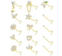 BSJ4U Piercing de nez en acier inoxydable chirurgical pour femme - 20 g - Rose et rouge - Zircone cubique - Cœur papillon fleur cerise nœud lune - Bijoux de piercing de nez, zirconium carré