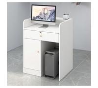 BSKJMMP Bureau de réception blanc avec œillet de câble, comptoir de caisse, tiroir verrouillable pour hall d'entrée, salon de beauté, barbier et petite entreprise